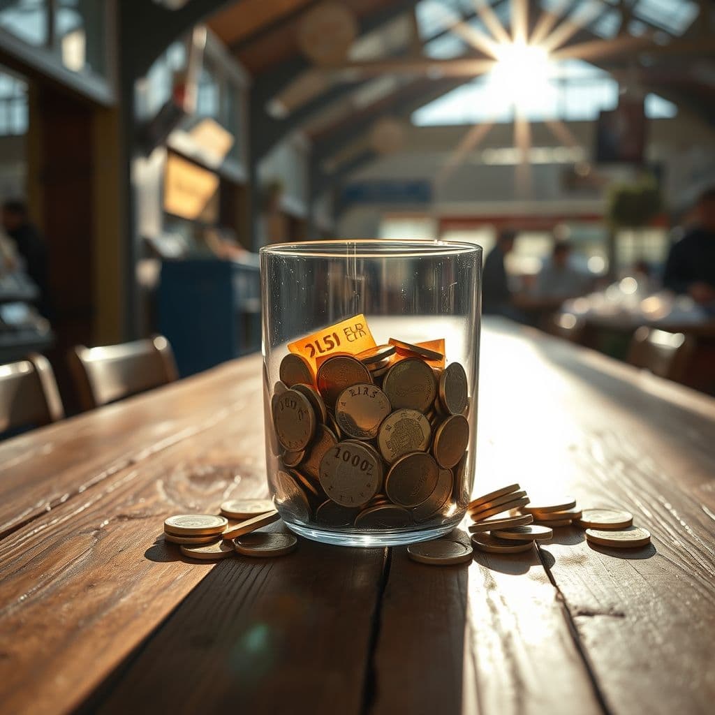 Alcancía con monedas y billetes representando el ahorro