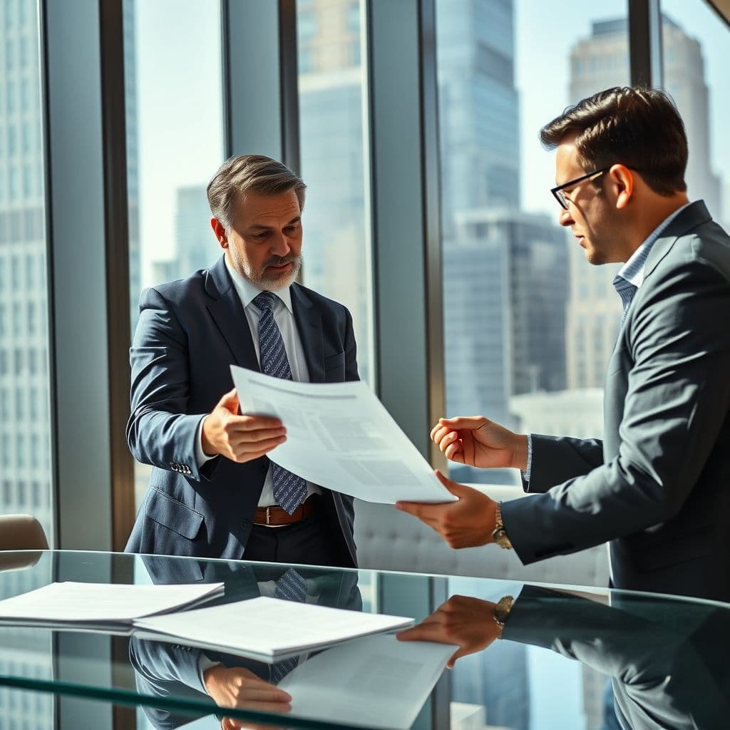 Persona revisando contrato de fiducuenta con asesor financiero