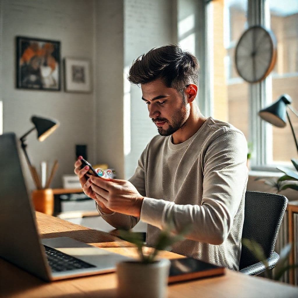 Persona usando aplicación móvil para registrar gastos diarios