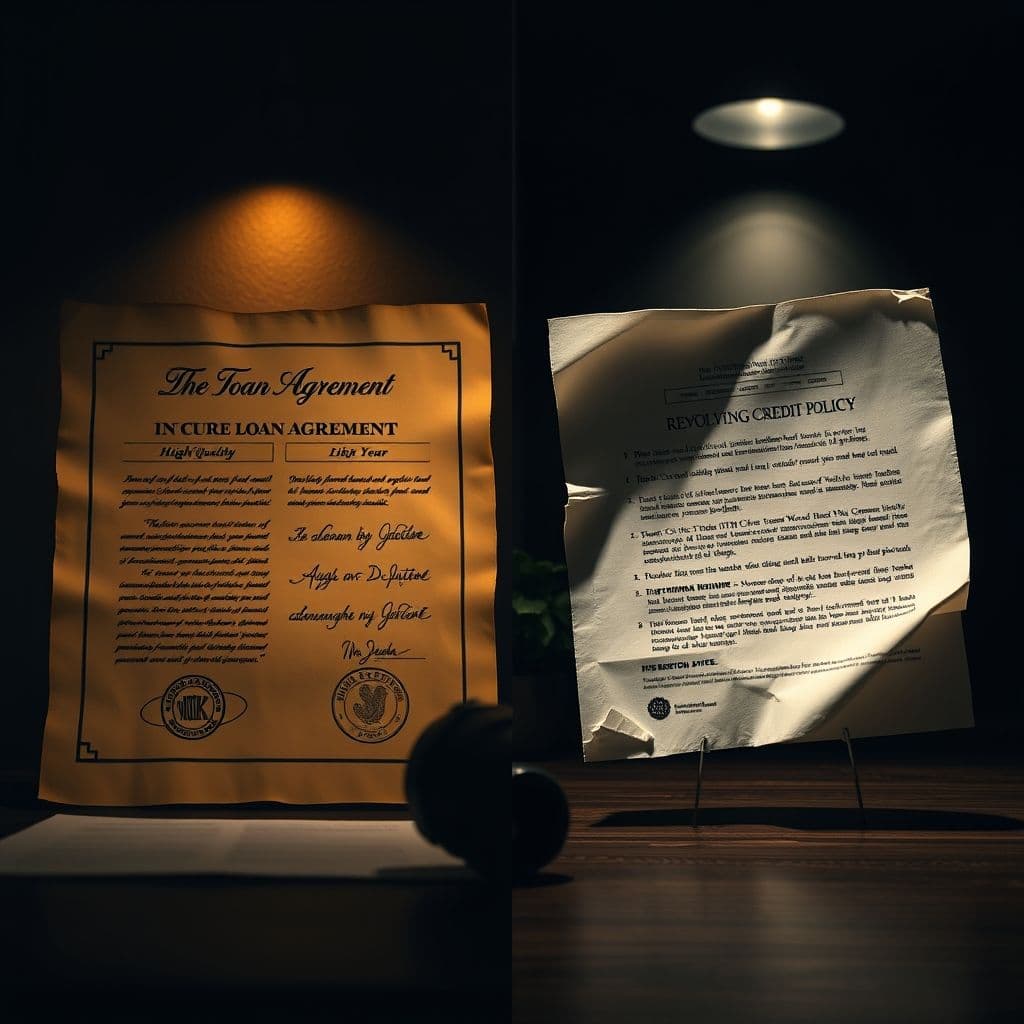 Comparación visual entre documento de crédito a 7 años y póliza de crédito renovable