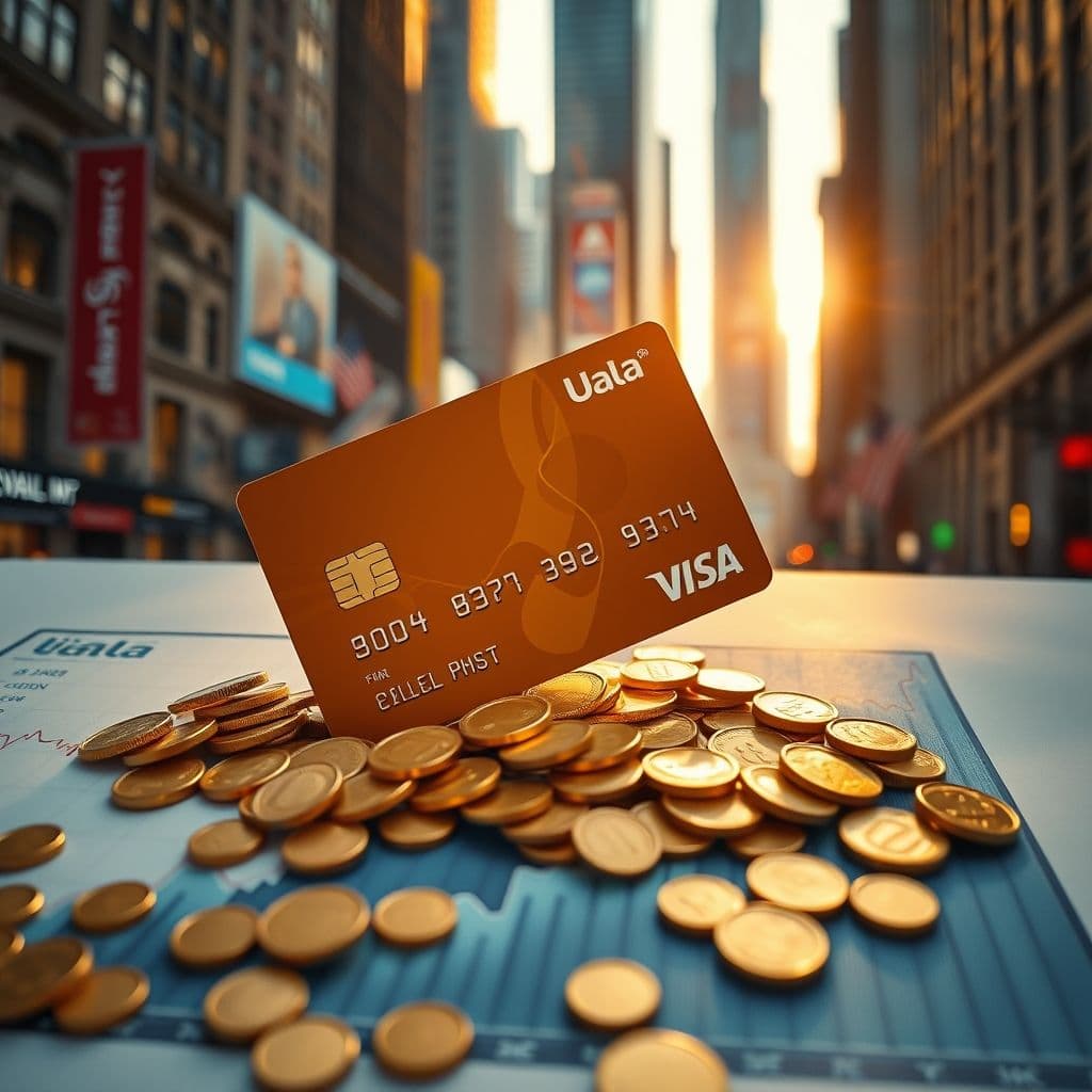 Tarjeta de débito Ualá junto a un gráfico de crecimiento financiero