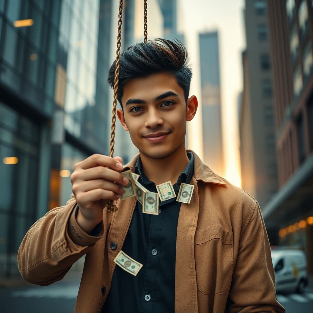 Persona feliz ahorrando dinero con alcancía y gráficos financieros