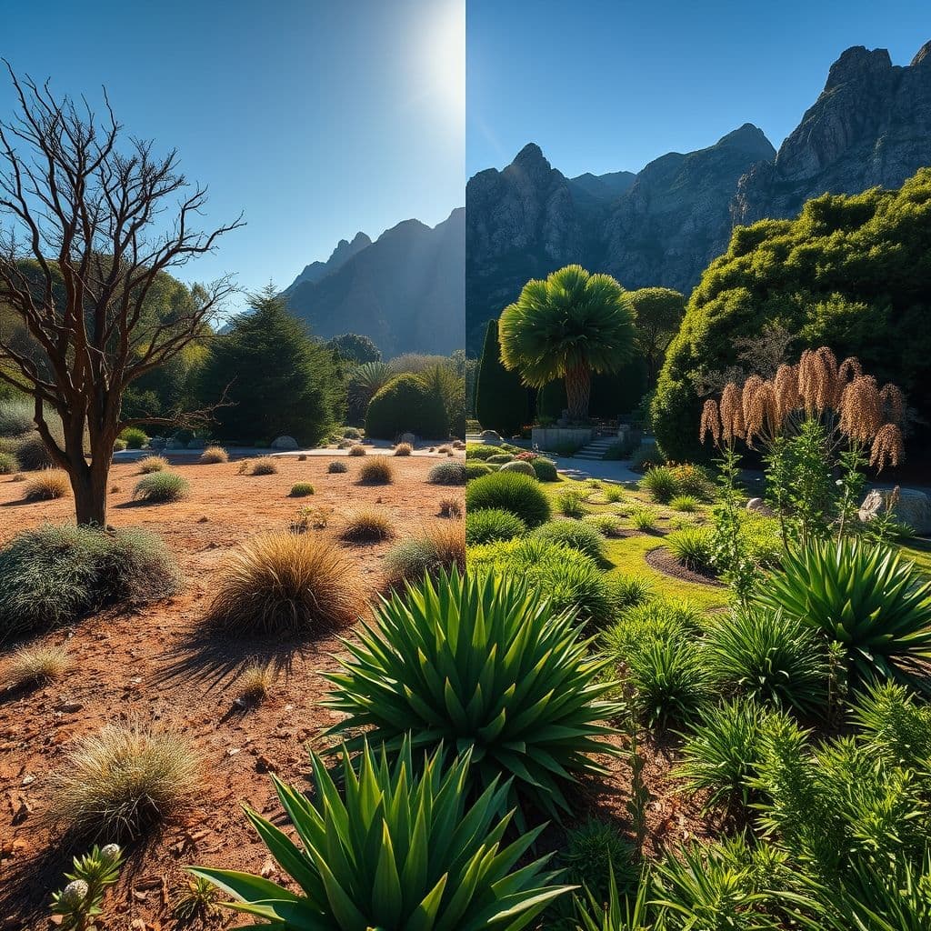 Metáfora visual de un jardín mental donde crecen plantas de abundancia y éxito.
