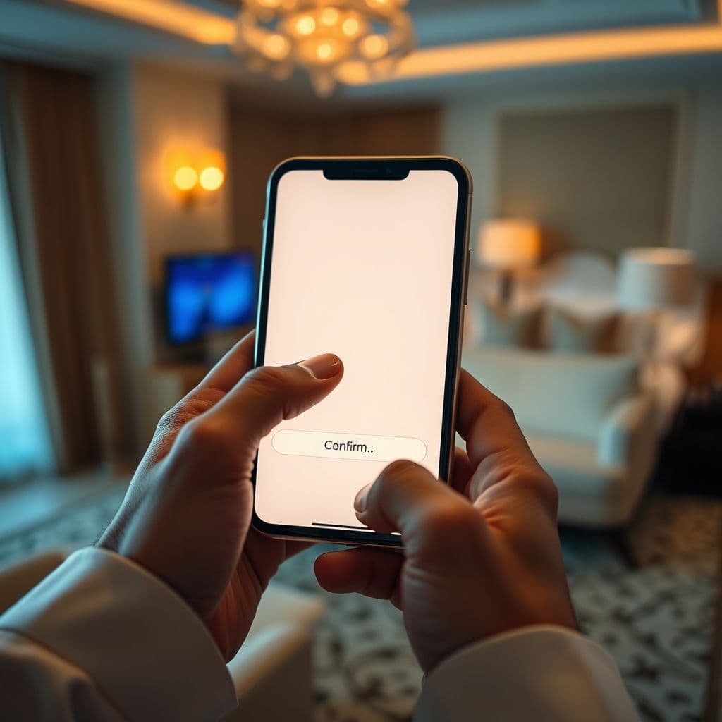 Teléfono móvil mostrando una aplicación bancaria con transferencia programada.