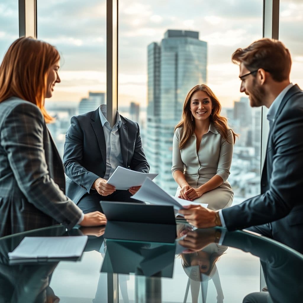 Joven reunión con asesor hipotecario en banco