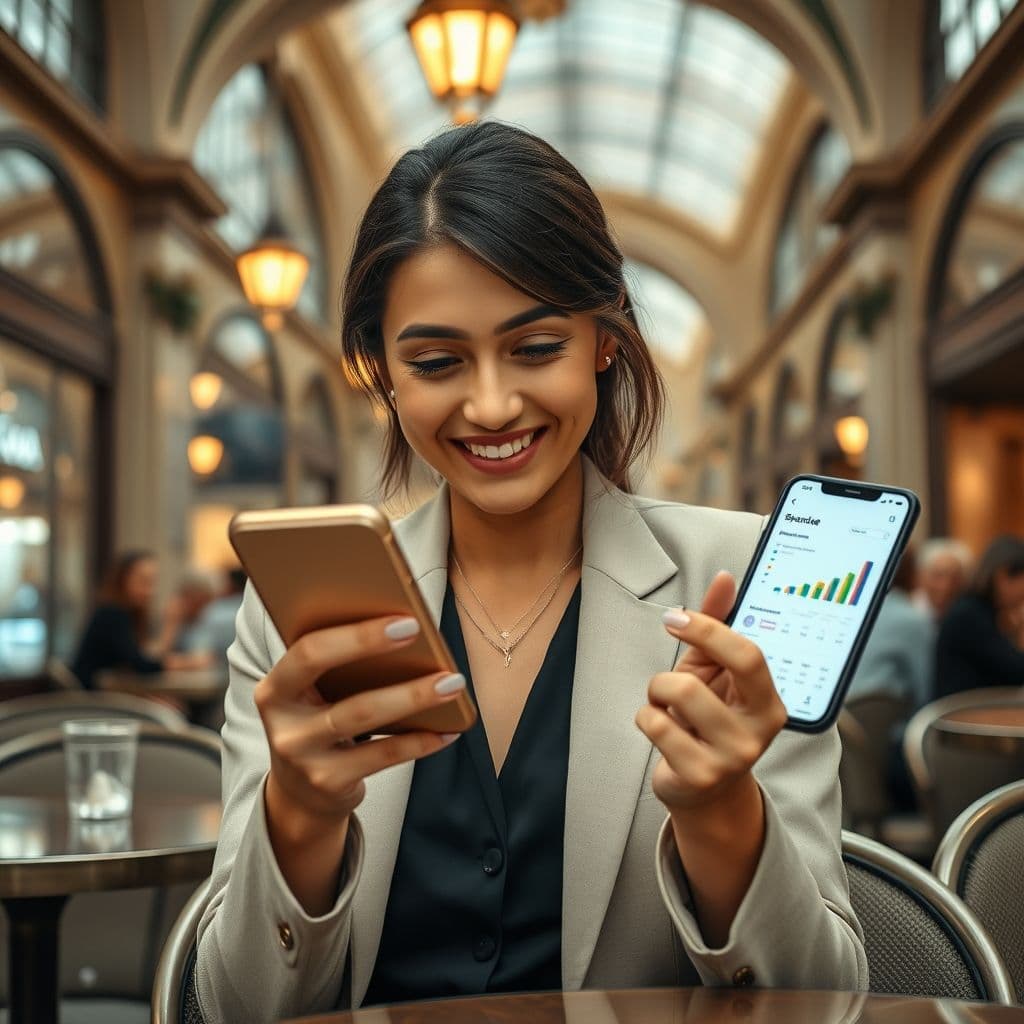 Persona usando la app Spendee en su smartphone para controlar gastos financieros