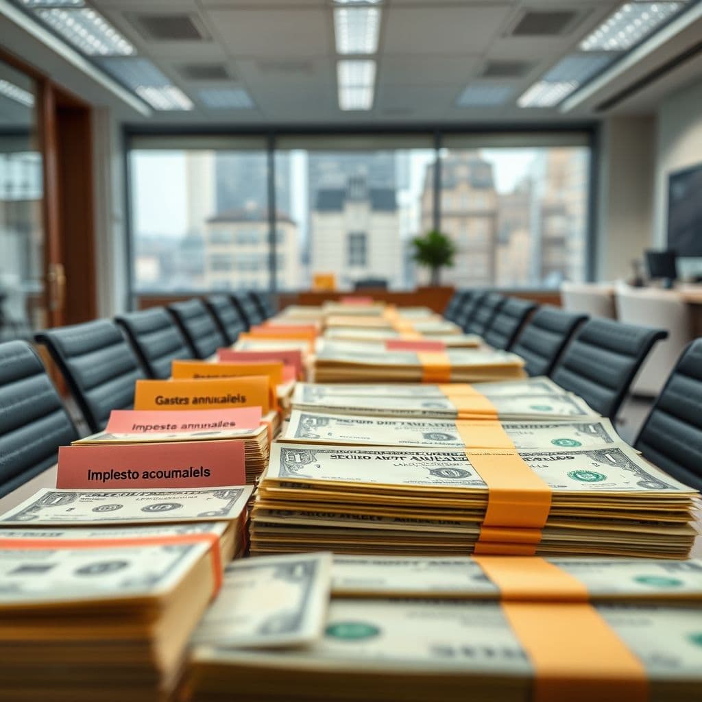 Sobres de colores etiquetados con diferentes gastos fijos anuales como 'Seguro Auto', 'Impuestos' y 'Material Escolar'.