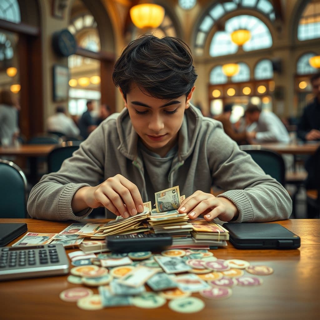 Mujer organizando sobres de ahorro para gastos fijos anuales en una mesa con calculadora y calendario.