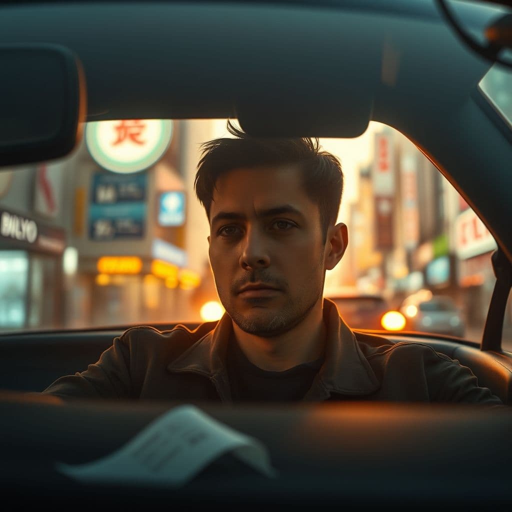 Conductor reflexionando después de recibir multa por semáforo en rojo