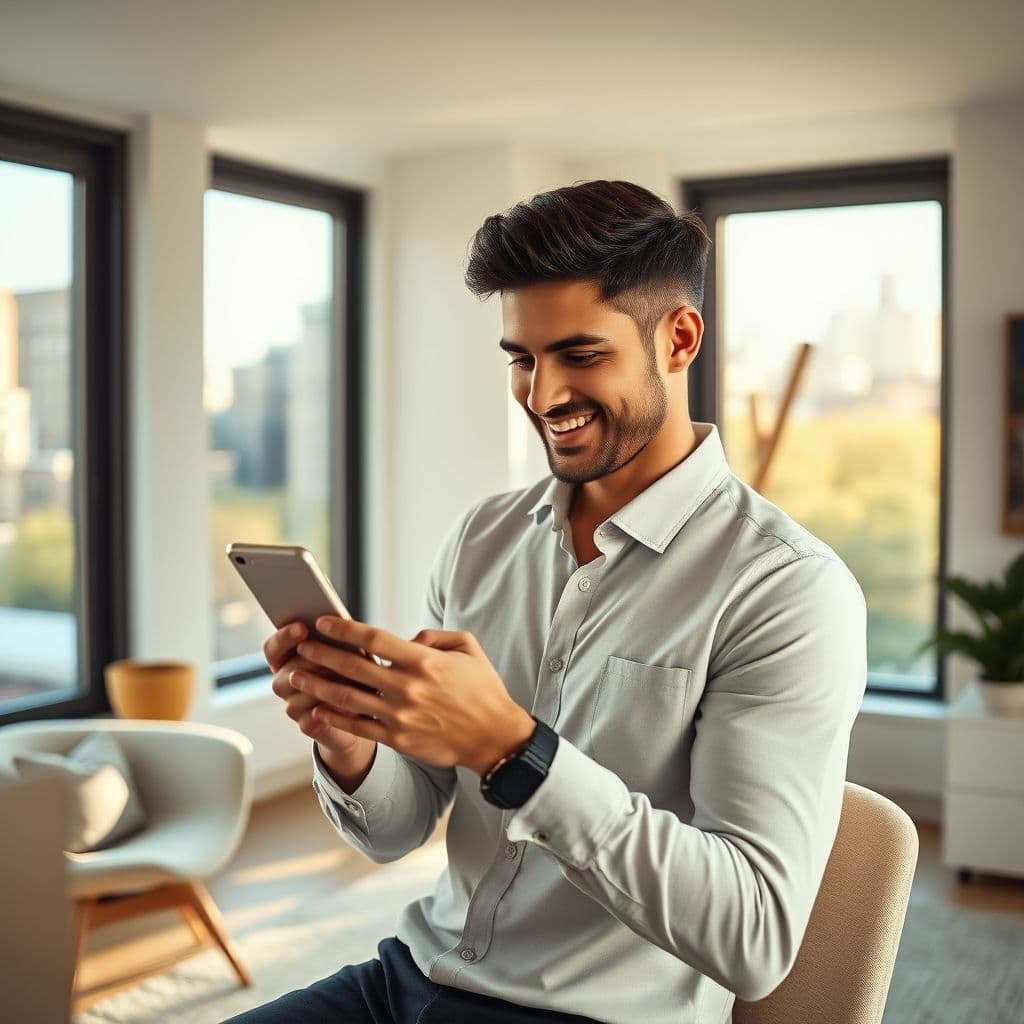 Persona usando smartphone para gestionar finanzas con aplicaciones de ahorro