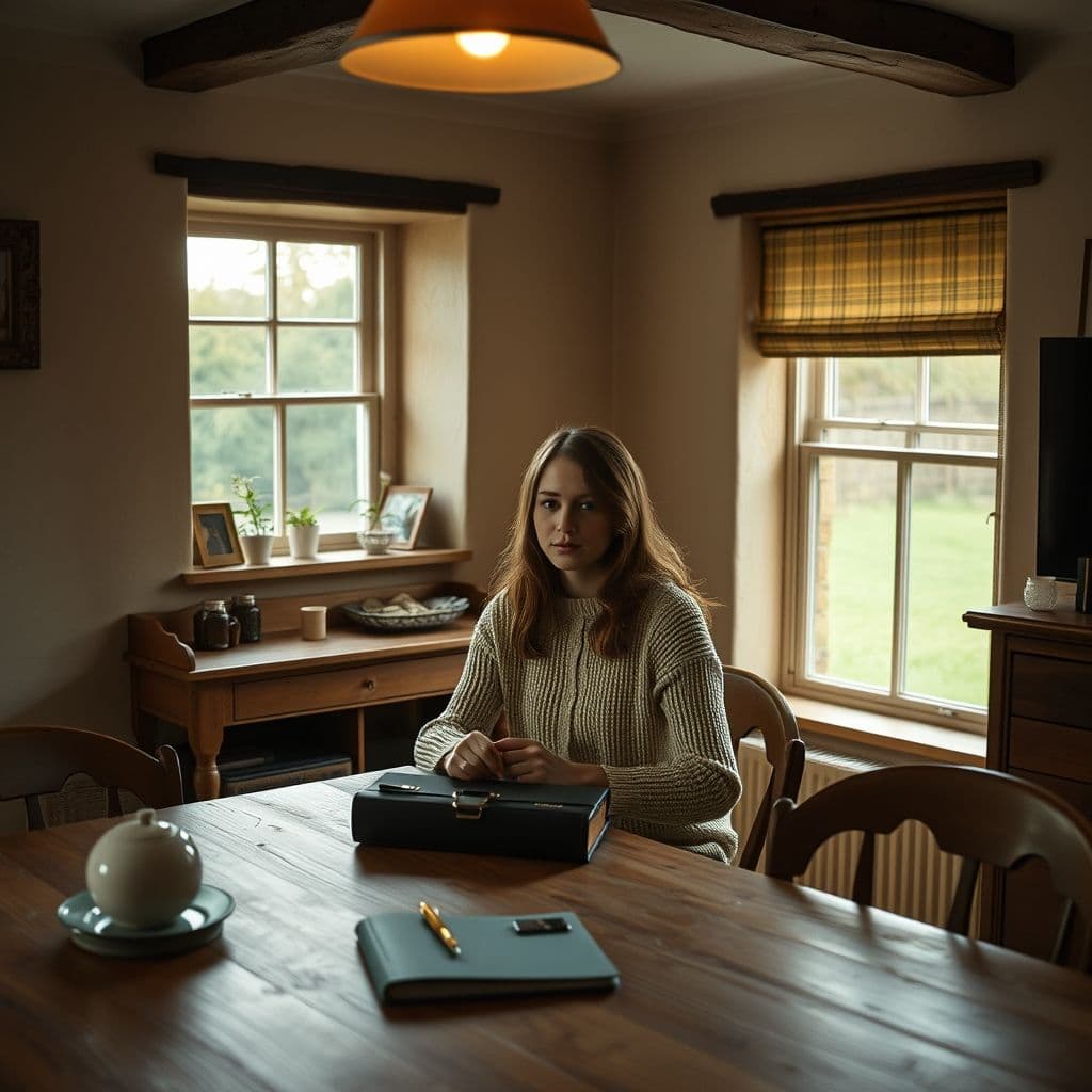 Mujer organizando sus finanzas personales en una mesa con un ordenador y gráficos de gastos.