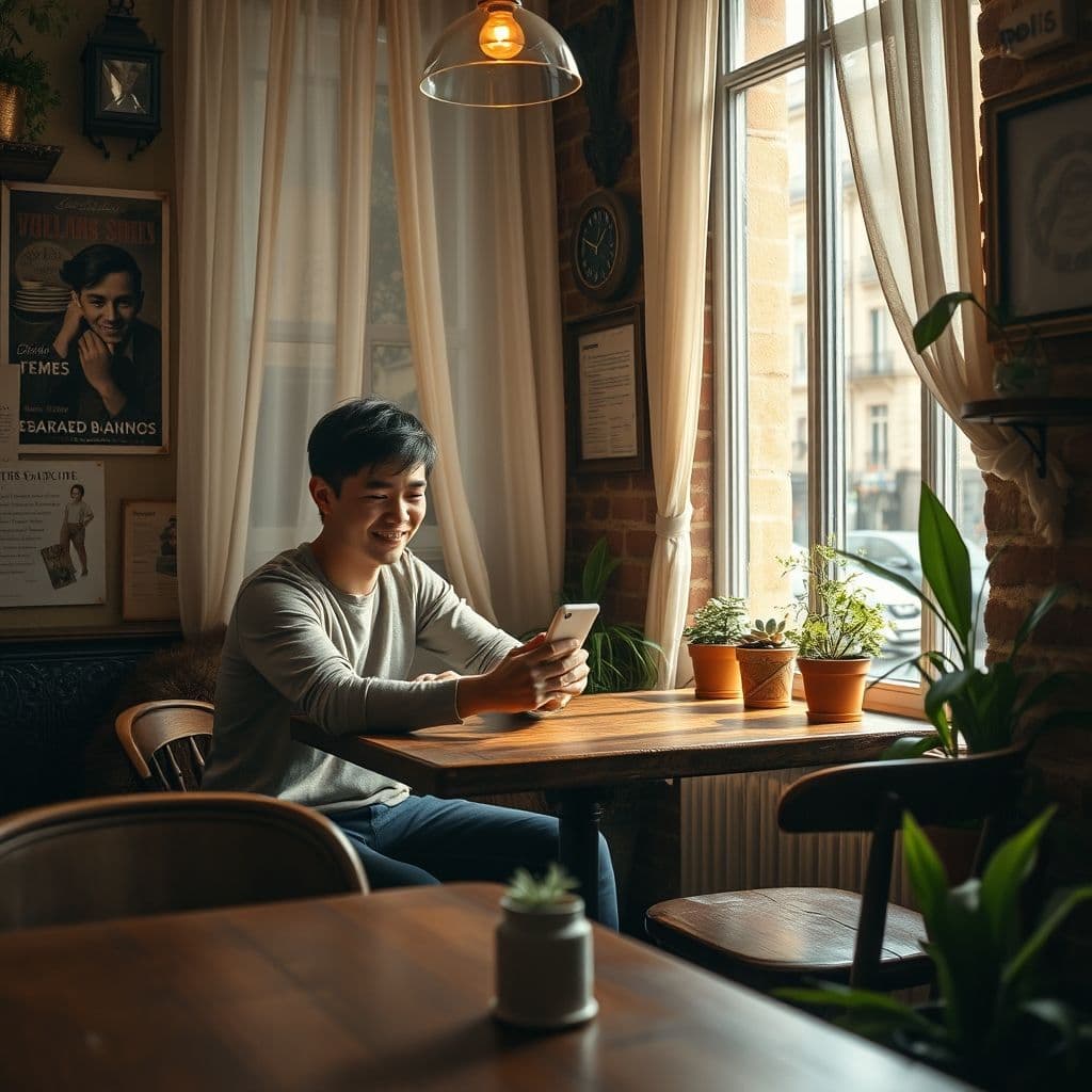 Persona revisando sus finanzas en una aplicación móvil con gráficos de ahorro.