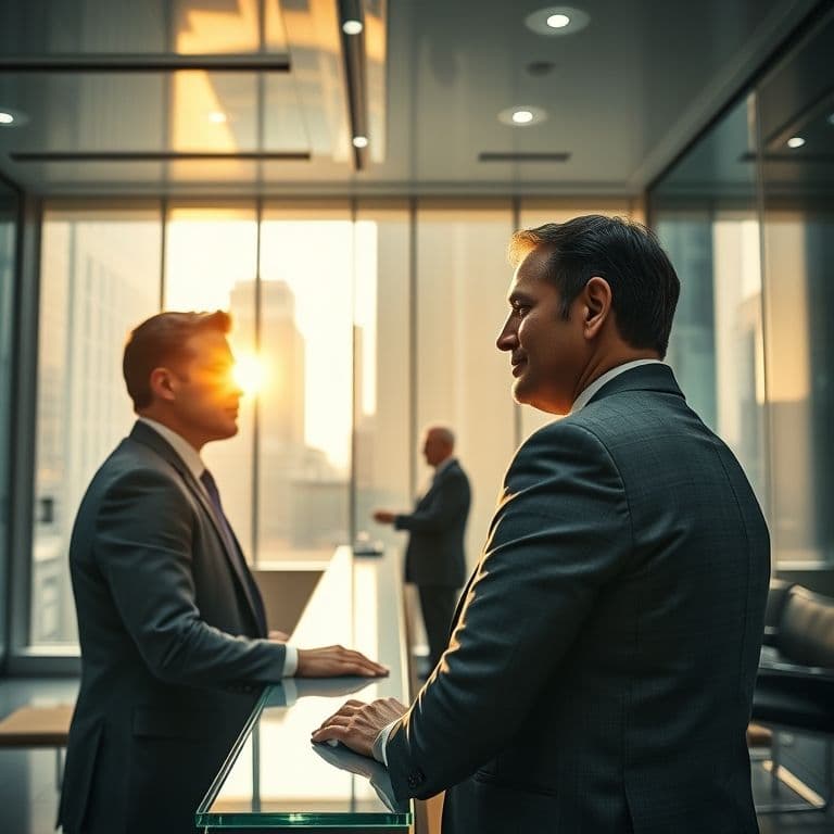 Hombre negociando con ejecutivo bancario en oficina elegante