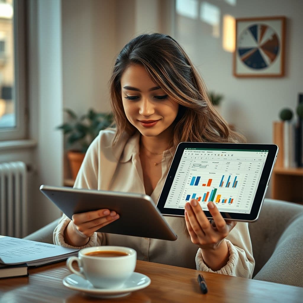 Persona utilizando Excel en iPad para gestionar finanzas personales