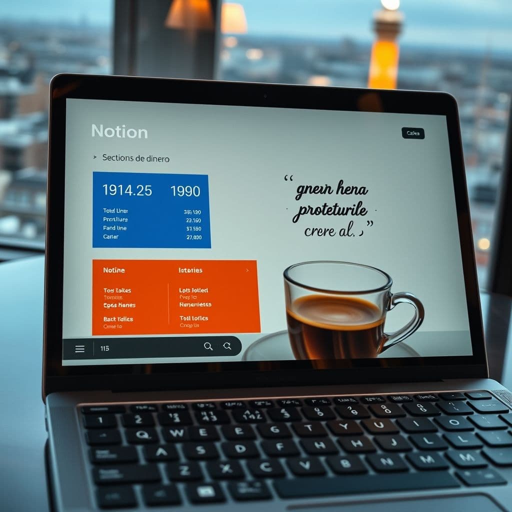 Plantilla de Notion mostrando sección de dinero total y recordatorio motivacional