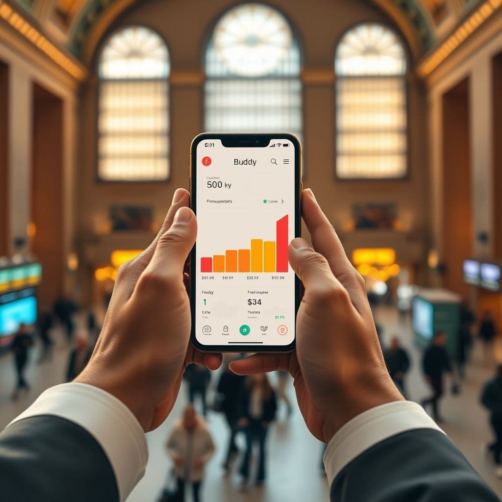 Persona usando smartphone con la app Buddy para gestionar finanzas personales