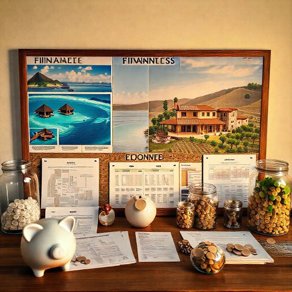 Tablero de visión con metas financieras y ahorros