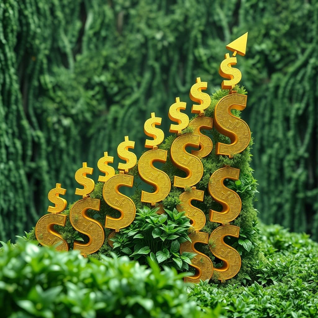 Representación abstracta de activos financieros creciendo