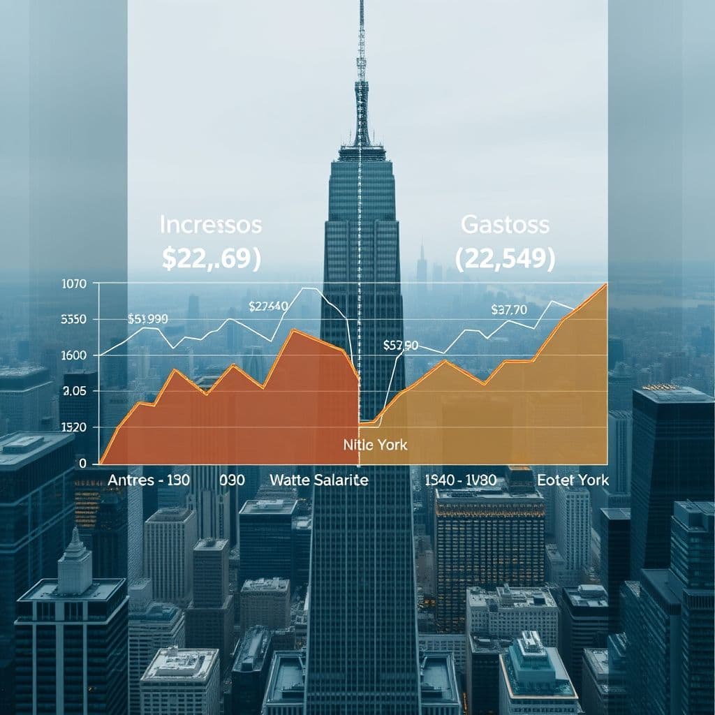 Gráfico comparativo mostrando ingresos vs gastos antes y después de un aumento salarial.