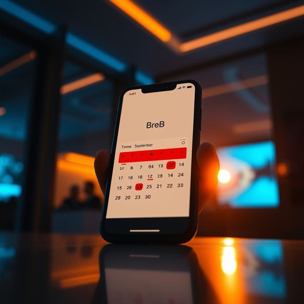 Ilustración conceptual del retraso de BreB con un calendario marcando fechas tachadas y un teléfono mostrando una app de bancos