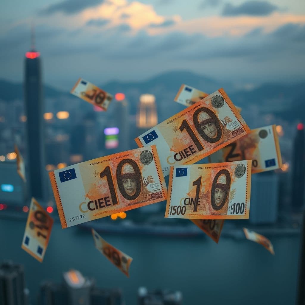 Concepto visual de riqueza y libertad financiera representado por billetes y monedas flotando