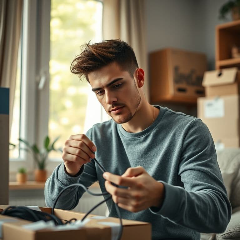 Joven empaquetando cables para enviar a compradores locales