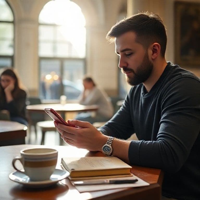 Persona usando plantilla de presupuesto en móvil en un café