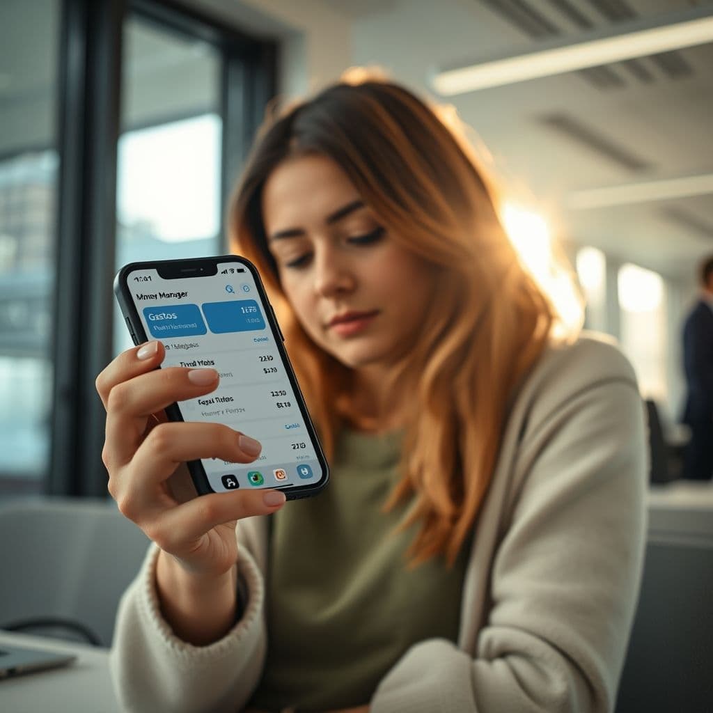 Persona organizando sus finanzas con Money Manager en su teléfono