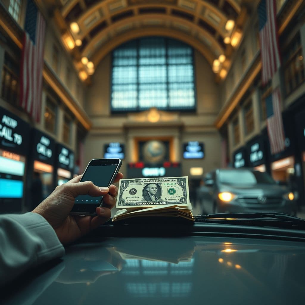 Concepto visual de activos y pasivos financieros representados por un teléfono y un automóvil