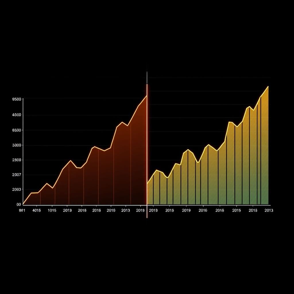 Gráfico comparativo mostrando la diferencia entre interés simple e interés compuesto a lo largo del tiempo