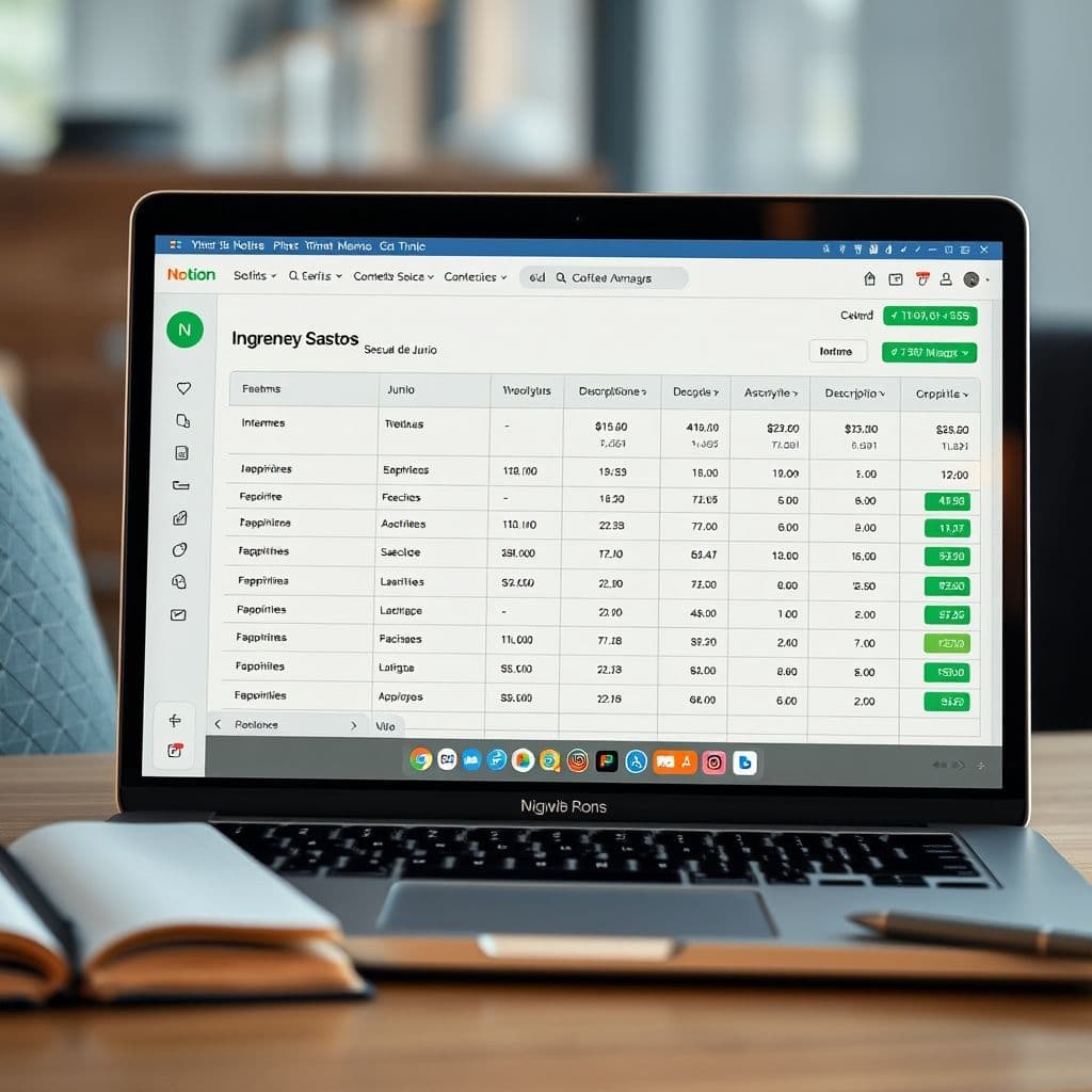 Ejemplo de registro mensual de ingresos y gastos en Notion