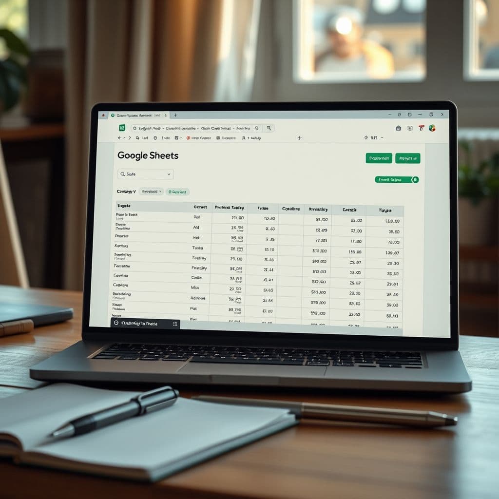 Plantilla de control de gastos en Google Sheets con colores vibrantes y categorías organizadas.