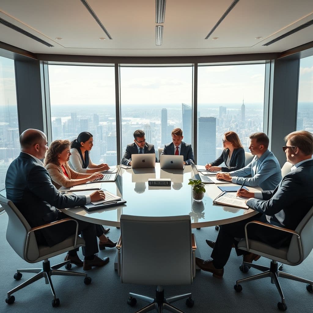 Reunión de negociación entre deudor y acreedores en sala de juntas