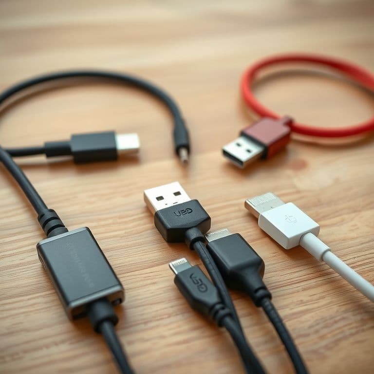 Variedad de cables electrónicos populares para revender: USB-C, Lightning, HDMI