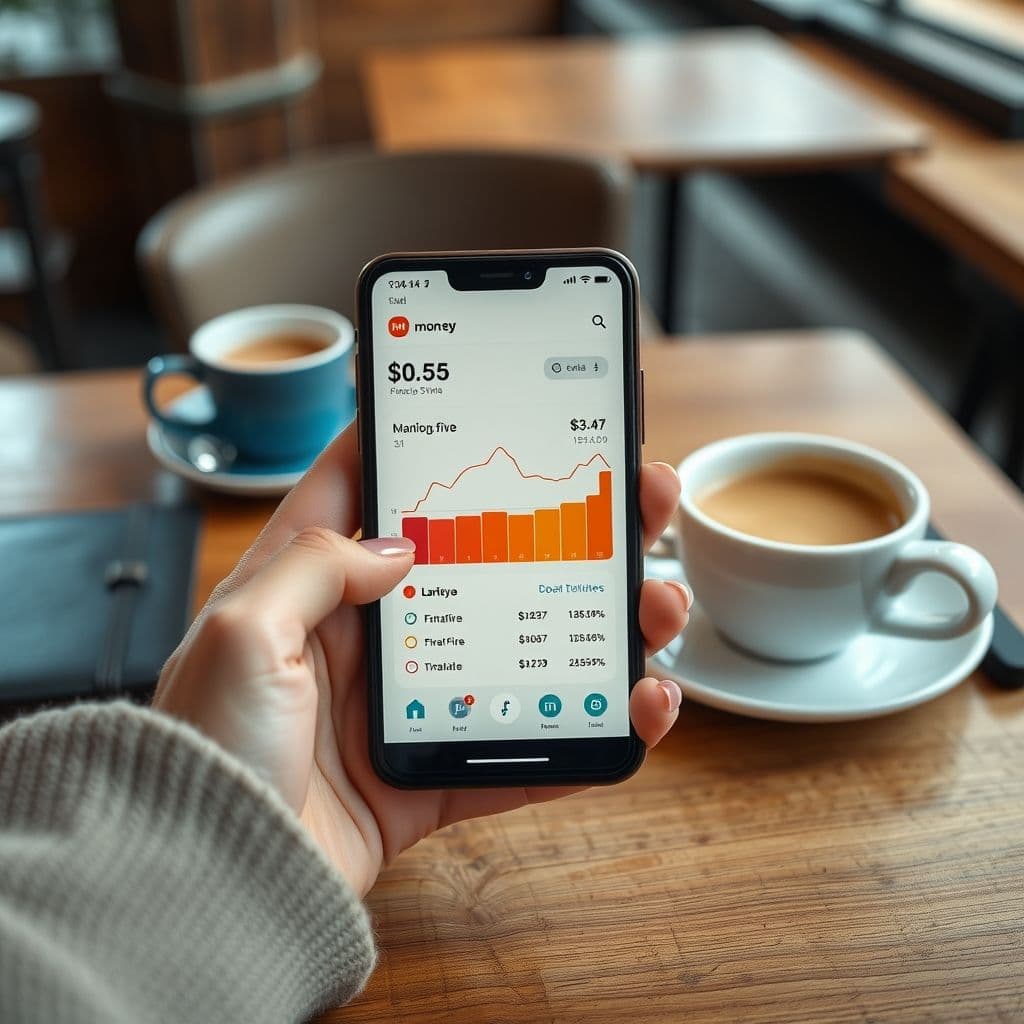 Pantalla de la aplicación Money Five mostrando gráficos de gastos