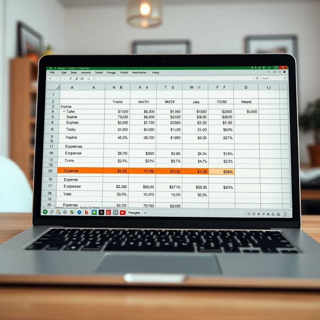 Ejemplo de hoja de cálculo con ingreso mensual y distribución 70/30